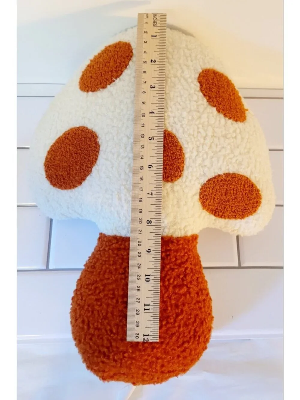 Harvest Orange and White Mushroom Decorative Throw Pillow Textured Knit 14 Inch